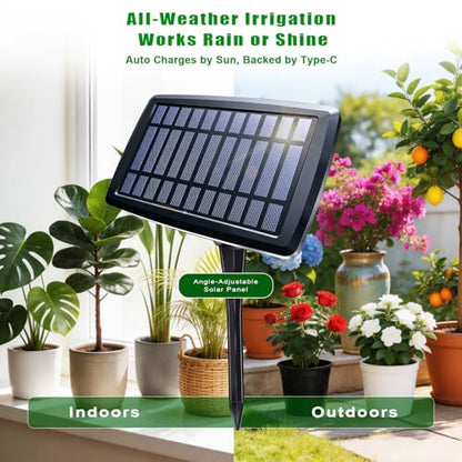 15 Pots Drip Irrigation System, Solar Auto Watering Kit with 49FT Tubing & 15 Drippers, Smart Timer & Water Level Alarm, Stop Plants Withering, for Patio Greenhouse Balcony Garden - color: Ruby Onyx, size: Otd-15 pots-49FT