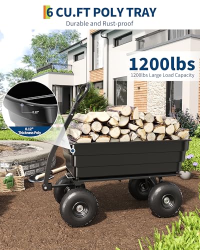 Poly Garden Dump Cart Yard Wagon Utility ATV Trailer Lawn Mower