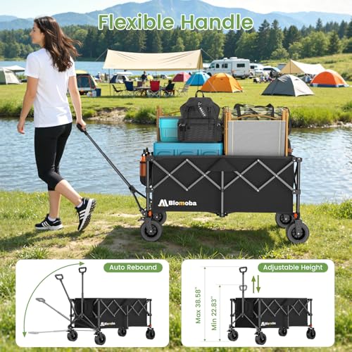 Blomoba Collapsible Wagon Cart, Folding Cart with 330LBS Capacity, Black - color: Black