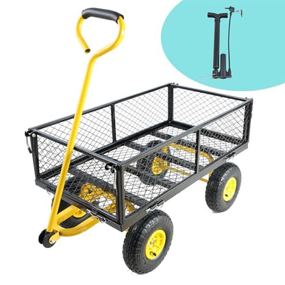 Wagon with Removable Sides Can be Used in Farms, Warehouses etc l Garden Dump cart- A Must-Have for Your Dream Garden Garden Essentia (Black+Yellow) TC1840 - color: Yellow+black Air Wheels
