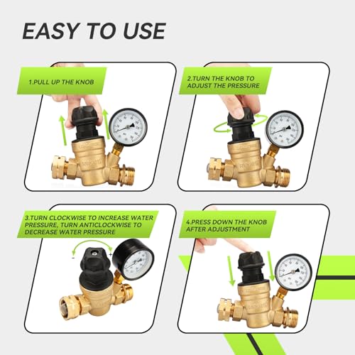 RVMATE RV Water Pressure Regulator with Adjustable Knob, Lead-Free Brass - size: Adjustable Knob 2.0