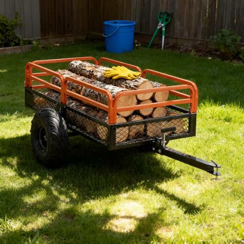 1500LBS Capacity 15 Cubic Feet Dump Cart Trailer, Heavy Duty Tow Behind Hauling & Dumping Wagon for ATV, UTV, Lawn Tractor and Garden Use - color: New1500lbs+orange + Metal