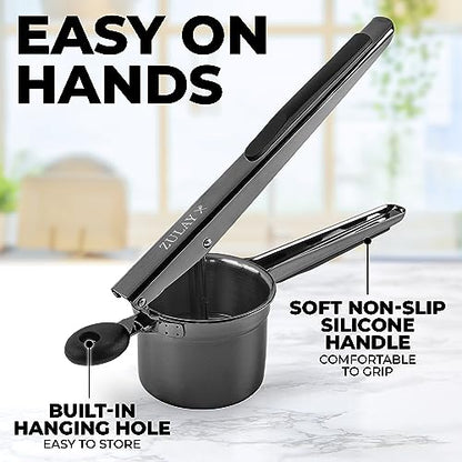 Zulay Kitchen Premium Large 15oz Potato Ricer, Heavy Duty Professional Stainless Steel Potato Masher and Ricer Kitchen Tool, Press and Mash Kitchen Gadget - Metallic Black - color: Metallic Black, size: Three Discs