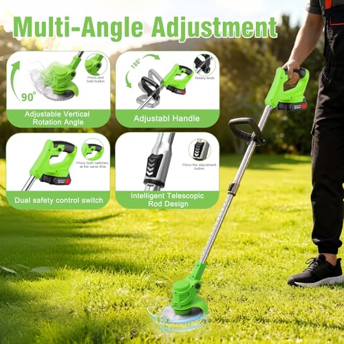 3-in-1 Cordless Weed Wacker: 21V Battery Powered Weed Eater - color: Green