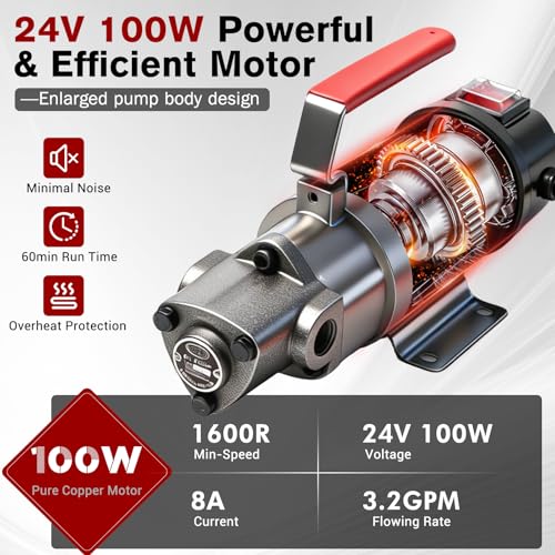 3.2GPM Oil Extractor Pump, DC 24V 100W Portable Electric Gear Oil Pump