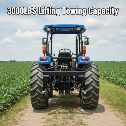 3-Point Quick Hitch Compatible with Category 1 Tractors, 3000 lb Lifting Capacity, Heavy Duty, 2 Receivers for Lower Arms