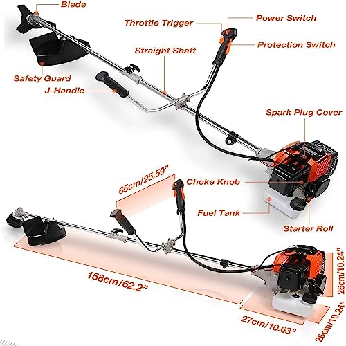 Homdox 4 in 1 Gas Weed Eater, 58CC 2-Cycle Gas Brush Cutter, String Trimmer and Weed Wacker Trimmer for Lawn and Garden Care Trimming, Orange. - color: Orange
