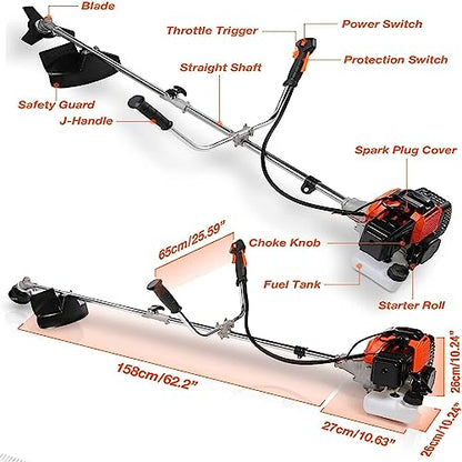 Homdox 4 in 1 Gas Weed Eater, 58CC 2-Cycle Gas Brush Cutter, String Trimmer and Weed Wacker Trimmer for Lawn and Garden Care Trimming, Orange. - color: Orange