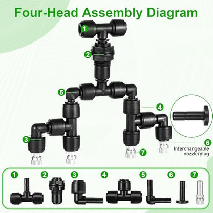 15 Pack Four-Head 1/4 Reptile Mister Nozzles Kit,Reptile Misting - size: Four-Head