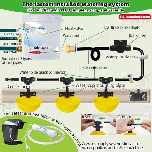 Automatic Chicken Water System, Complete Set with Large Water Cup,Pipeline - size: 6Cups