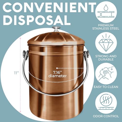 Epica Kitchen Compost Bin for Kicthen Countertops, 1.3 Galllon - Copper - color: Copper
