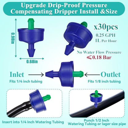 30Pcs 0.25 GPH Drippers Pressure Compensating Drip Emitters - color: 30 PCS 0.25GPH