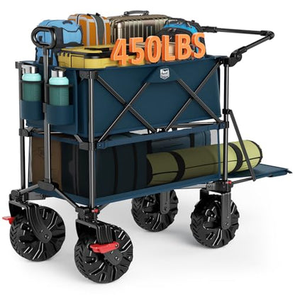 TIMBER RIDGE Push & Pull Double Decker Wagon, 400L Capacity & 450lb Load - color: Blue, size: With Push Handle