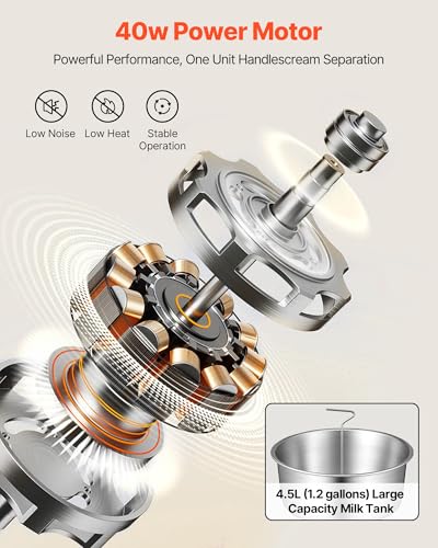VEVOR Electric Milk Cream Separator, 60L/H Output 10500RPM Milk Cream Centrifugal Separator, 304 Stainless Steel Goat Cow Milk Skimmer Separating Machine with 4.5L Bowl Capacity (40W, 100-240V) - size: Square Base