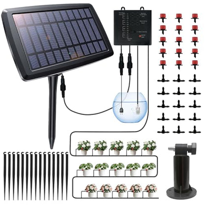 Solar Irrigation System for Garden, Solar Drip Irrigation System Automatic Drip Irrigation Kits with Irrigation Timer, Solar Powered Garden Watering System for Balcony, Vacation Plant Care