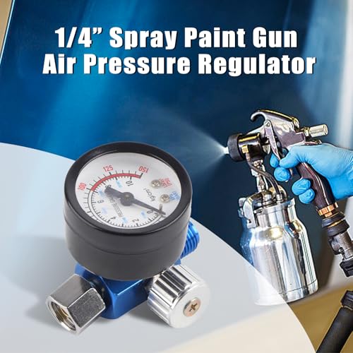 Flylin 1/4 Inch Spray Gun Air Inlet Pressure Regulator Valve with Gauge