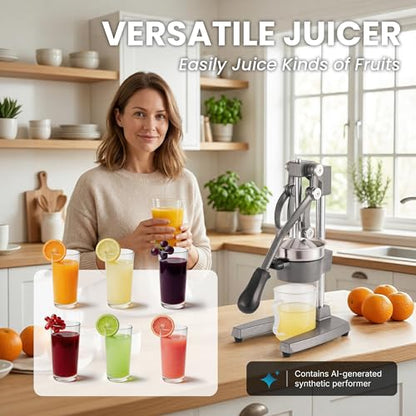 Cast Iron Manual Hand Press Juicer for Citrus & Pomegranate,Grey - color: Grey