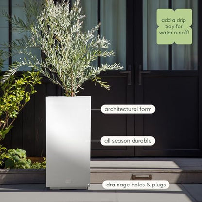 Veradek Block Series Pedestal Planter - Tall Rectangular Outdoor Planter - color: White, size: 32"H x 15.5"W