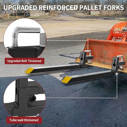 YITAMOTOR 43" Clamp on Pallet Forks, 2000lbs Skid Steer Tractor Bucket Fork - size: 43 Inch 2000LBS