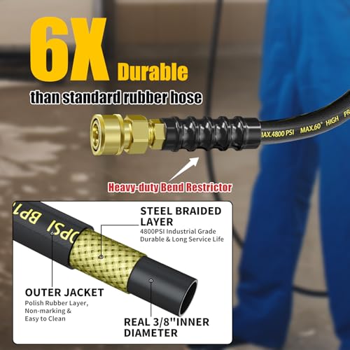 3/8'' 4800PSI Pressure Washer Hose and Gun 50FT