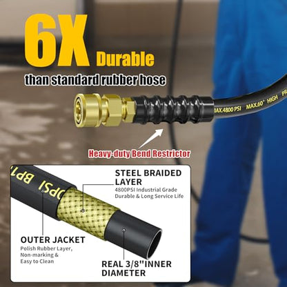 3/8'' 4800PSI Pressure Washer Hose and Gun 50FT