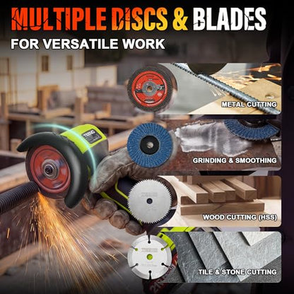 TEENO Cordless Angle Grinder 3", 21V Mini Cut-Off Tool, LCD Display, Green - color: Green