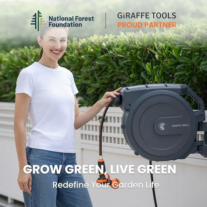Giraffe Tools Retractable Garden Hose Reel 5/8" 90FT Auto Rewind Wall Mount - size: 5/8 inch x 90 ft
