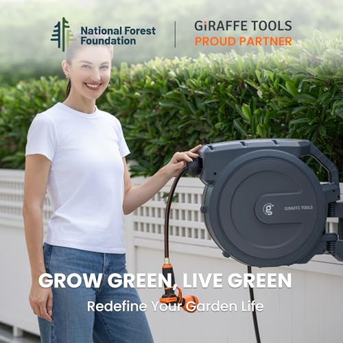 Giraffe Tools Retractable Garden Hose Reel 5/8" 90FT Auto Rewind Wall Mount - size: 5/8 inch x 90 ft