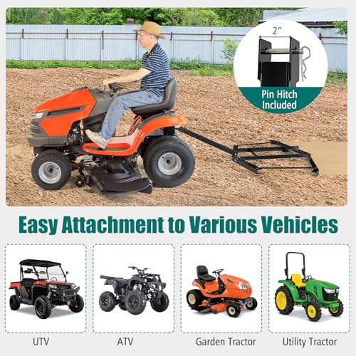 Goplus 66" Wide Driveway Drag, Tow Behind Landscape Leveling Rake w/Reinforced Bars, Driveway Grader for ATV, UTV, Heavy-Duty Garden Lawn Tractors Gravel Level for Soil, Sand, Gravel Roads - size: 66 in