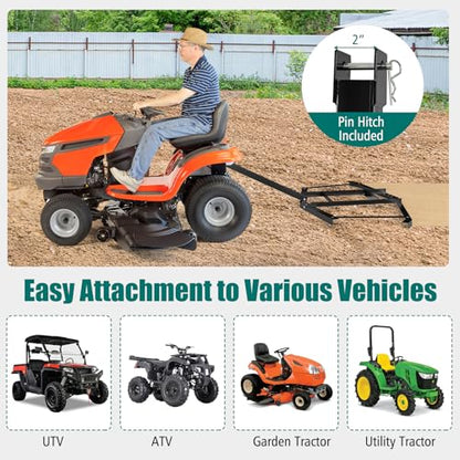 Goplus 66" Wide Driveway Drag, Tow Behind Landscape Leveling Rake w/Reinforced Bars, Driveway Grader for ATV, UTV, Heavy-Duty Garden Lawn Tractors Gravel Level for Soil, Sand, Gravel Roads - size: 66 in