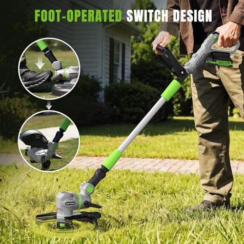 12" 21V Weed Wacker Cordless, 2 in 1 String Trimmer and Edger - color: Green