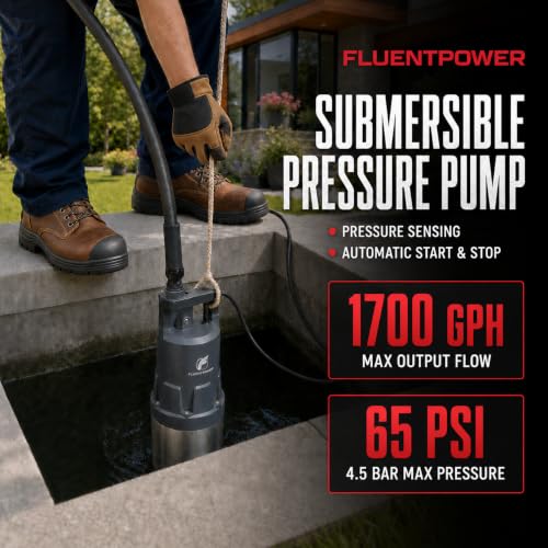 FLUENTPOWER Deep Well Submersible Water Pump, 1.5HP 1700GPH, 147' Head, Automatic On/Off Water Pump with 49ft Cord, Stainless Steel, for Garden Home Watering and Farmland Irrigation - size: 1.5HP Deep Well
