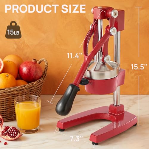 Cast Iron Juicer, Heavy Duty Manual Citrus Juicer - color: Red
