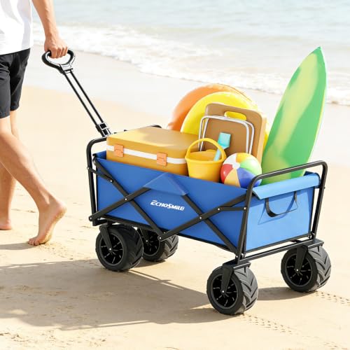 EchoSmile Wagons Carts Foldable Heavy Duty 350L Capacity for Camping, Blue - color: Blue