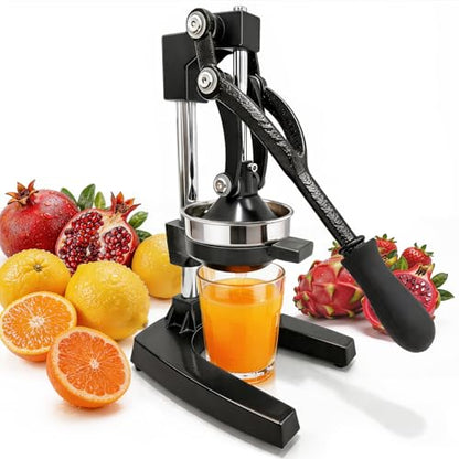 Cast Iron Juicer,Manual Juicer Hand Press,Orange Lemon Squeezer,Heavy Duty Manual Juicer,Professional Citrus Juicer Fruit Juice -Stainless Steel,Easy to Clean Black - color: Black
