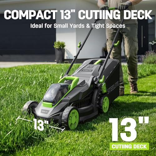 STEELITE 13-Inch Cordless Electric Lawn Mower for Small Yards