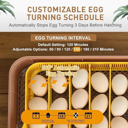 ZEMIRO CHARGE Automatic 56-Egg Incubator for Breeders, Sensor-Based Precise Humidity+Temp Control, Chick Separator, Adjustable Egg Spacing, Custom-Interval Auto Turn+Auto Stop,Preset Incubation Days - size: 56 egg-brown