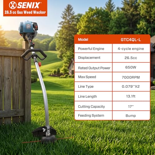 SENIX Gas String Trimmer, 26.5 cc 4-Cycle 17'' Cutting/Edger Lawn Tool