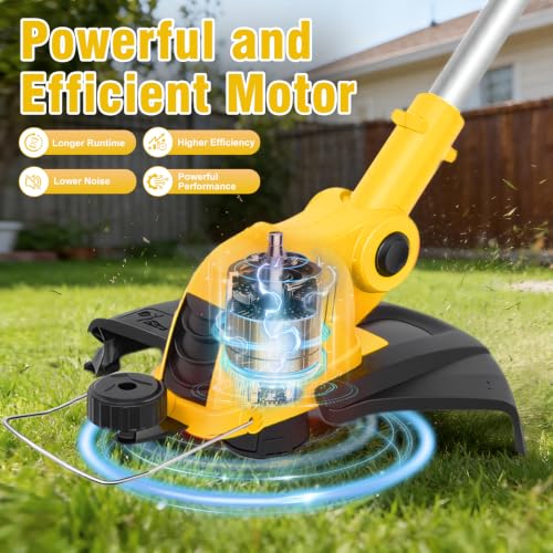 21V Electric Weed Wacker, 2-in-1 Cordless String Trimmer with 2 x2.0Ah - color: Blcak Yellow