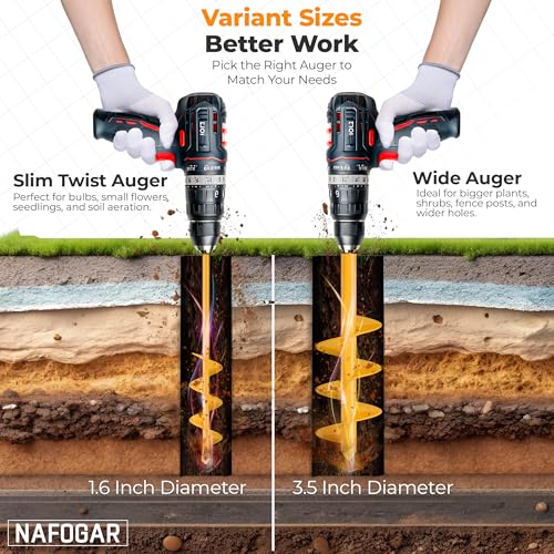 Garden Auger Drill Bit for Planting - Pack of (2) - 1.6”x16.5” & 3.5”x16” – Garden Spiral Hole Digging for Planting, Bulbs, Bedding Plants & More - Compatible with 3/8 Inch Hex Drive - size: Pack of 2: 1.6"x16.5" & 3.5"x16"