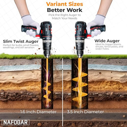Garden Auger Drill Bit for Planting - Pack of (2) - 1.6”x16.5” & 3.5”x16” – Garden Spiral Hole Digging for Planting, Bulbs, Bedding Plants & More - Compatible with 3/8 Inch Hex Drive - size: Pack of 2: 1.6"x16.5" & 3.5"x16"