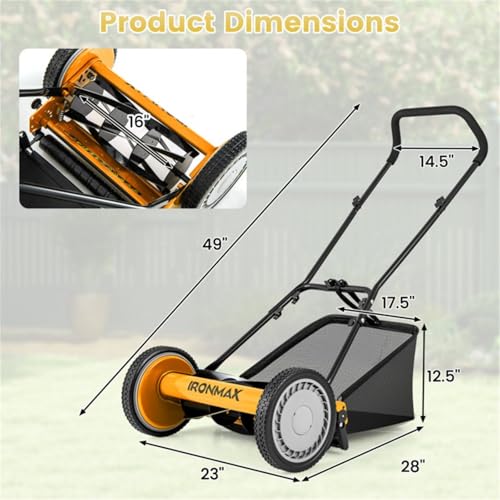 14 inch Push Lawn Mower with Grab Bag - Orange