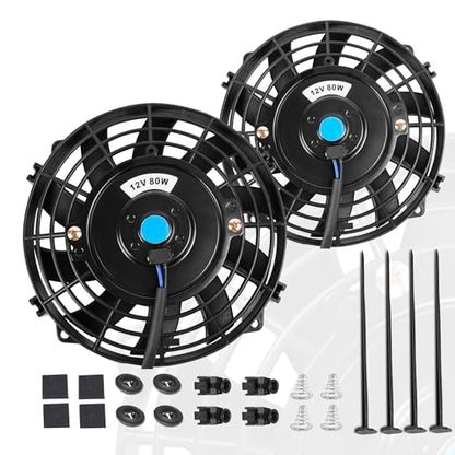 7 Inch 7” Black Universal Electric Radiator Slim Fan 12V 80W High Performance Cooling Push Pull w/Mounting Kit 2PCS - size: 7” 2PCS