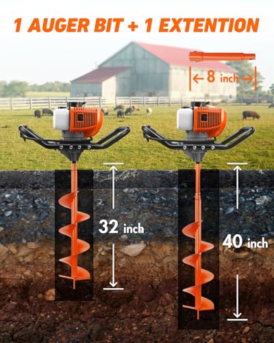 NEO-TEC 63CC Post Hole Digger Gas Powered, 2-Stroke Earth Auger with 8" Bit - size: 63CC+8"+1 Extension