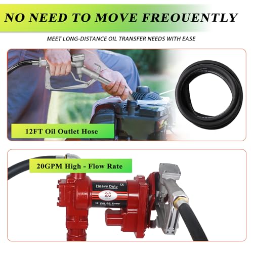 12V Fuel Transfer Pump with Manual Nozzle & Hose - color: Red