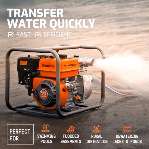 NOVUS 2-inch Semi Trash Pump, 212cc 4 Cycle Engine, 141 GPM 100ft Lift 23ft Suction, Gas Powered Water Pump for Pond Pool Draining Gardening Irrigation,EPA Certified - size: 2" Semi Trash Pump