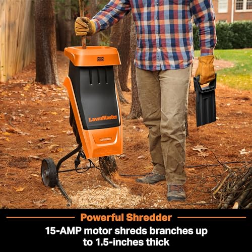LawnMaster Electric Wood Chipper 1.5'' Cutting Diameter with Bag, FD1501
