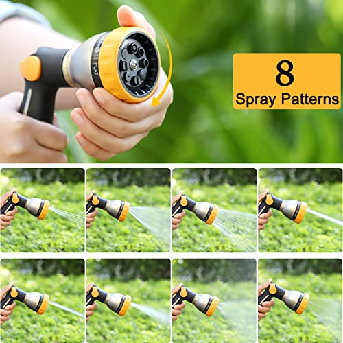 FANHAO Thumb Control Garden Hose Nozzle Heavy Duty Metal, 8 Spray Patterns - color: Black & Yellow, size: Multi-Pattern
