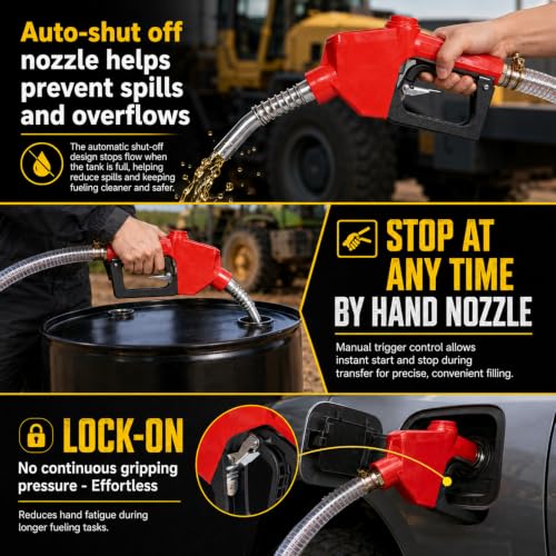 15GPM Fuel Transfer Pump, Auto-Stop, 380W, Leak-Proof&Lock-on(NOT for Gas) - color: 15GPM, size: Compatible with DeWalt & Milwaukee Batteries