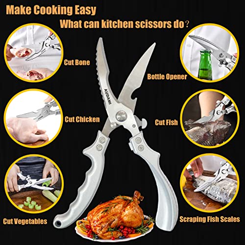 2-Piece Kitchen Shears Set, Heavy Duty Professional Poultry Meat Scissors,Multi-Purpose Stainless Steel, Dishwasher Safe - color: Silver+rainbow